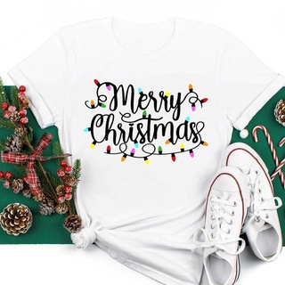 T-Merry Christmas light 2022 cute Women New Year Vacation Holiday Graphic Tees Ladies Top Tshirt Fashion T T-shirt DW11