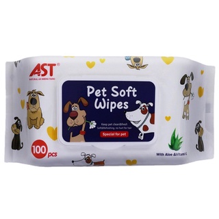 Pet soft wipes ผ้าเปียกเช็ดทำความสะอาดสัตว์เลี้ยง 100แผ่น