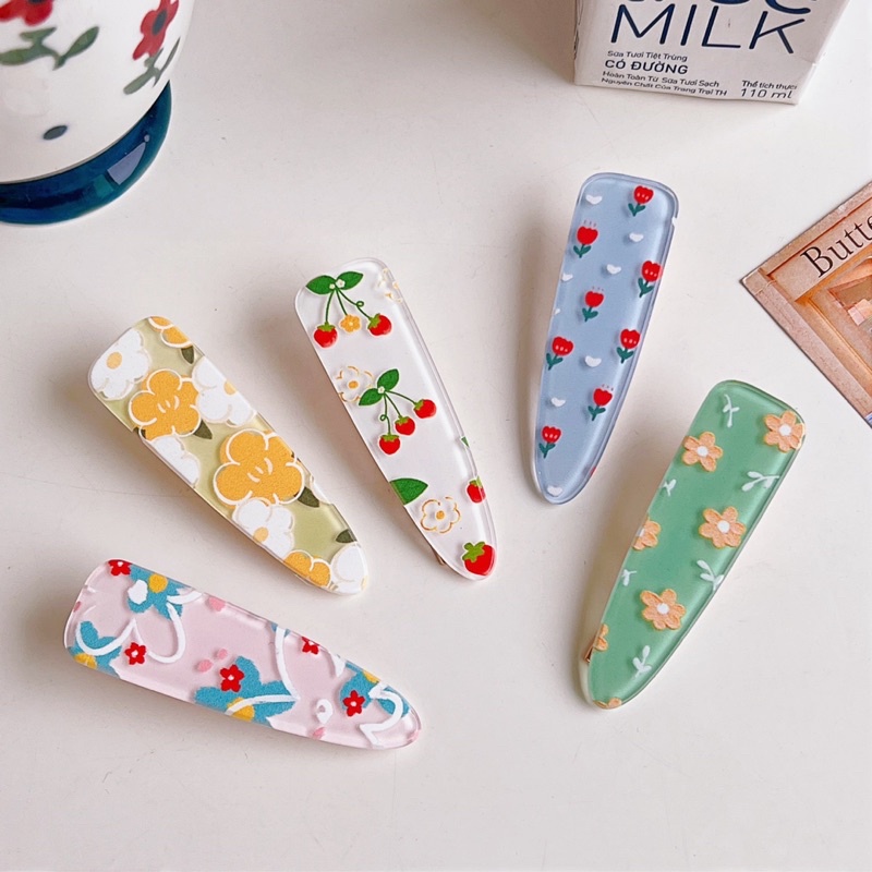 Cute 027 กิ๊บติดผม กิ๊บหนีบผมสไตล์เกาหลี ทรงหยดน้ำ ลายดอกไม้