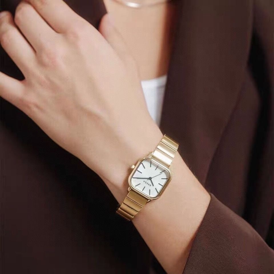นาฬิกา BREDA ของแท้สำหรับผู้หญิงนาฬิกาสี่เหลี่ยมเรียบง่ายแฟชั่นแสงนาฬิกาควอตซ์เฉพาะใน Xiaohongshu นา