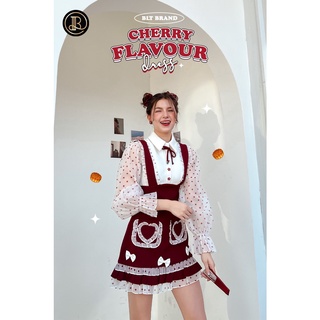 BLT BRAND การันตีเสื้อผ้าแบรนด์แท้ มินิเดรสสีแดงขาวลายจุดแดงแขนยาว CHERRY FLAVOUR