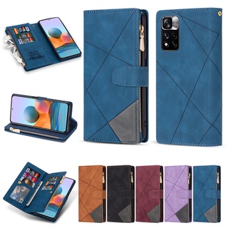 เคสหนัง ฝาพับ พร้อมช่องใส่บัตร มีซิป สําหรับ Xiaomi POCO X4 NFC M4 Pro Redmi Note 11 Pro 11S 11T 5G