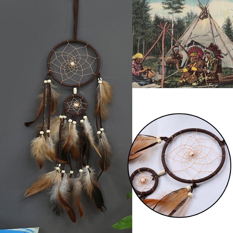 Mizzle Native Home Decor Dream Catchers สีน ้ ําตาล Handmade Feather Dreamcatcher 2 วงกลมสุทธิสําหรับรถเด ็ ก