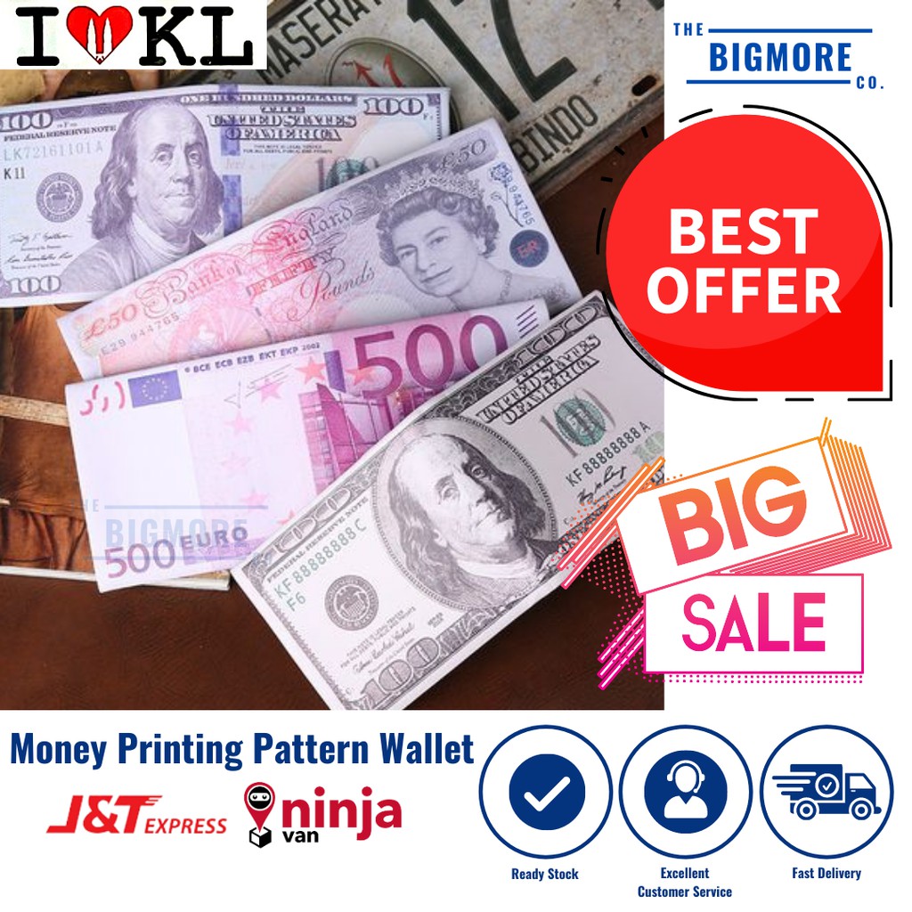 เงินการพิมพ์รูปแบบกระเป๋าสตางค์บุรุษผู้หญิง Unisex Ringgit ดอลลาร์ปอนด์คุณภาพดี