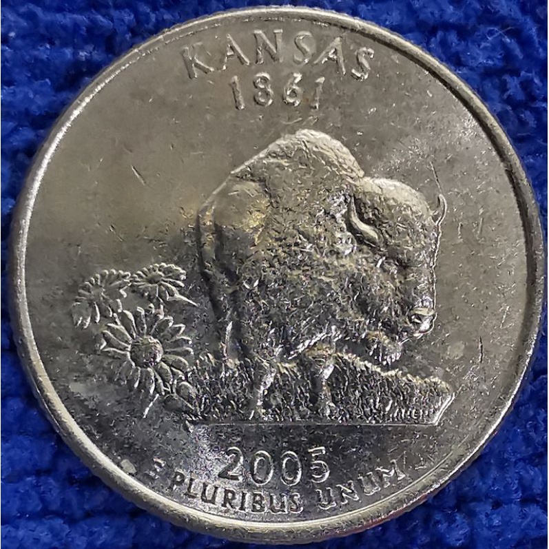 เหรียญ​สหรัฐอเมริกา​ USA, 1​ Quarter, (Kansas), #​1723,ชุด State Quarter, ใช้แล้ว