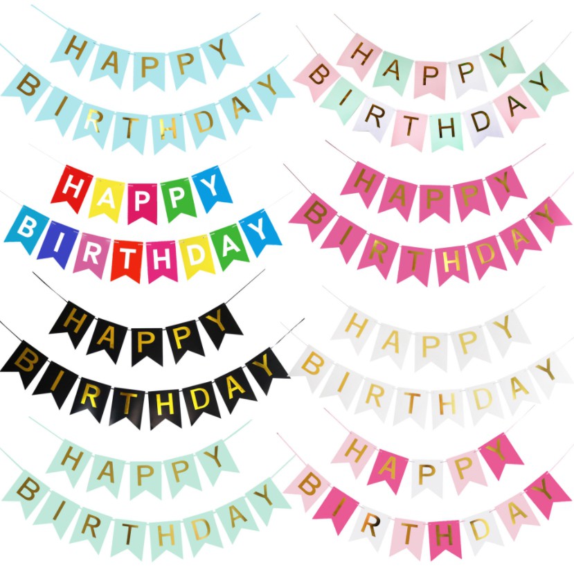 ธงราววันเกิด 16cm x 20cm ป้ายวันเกิด ธงราว กระดาษ ปาร์ตี้ วันเกิด HAPPY BIRTHDAY PARTY Paper Banner  Bunting Flags