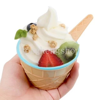 ชามไอศกรีมน่ารัก พร้อมช้อน ใช้ซ้ําได้ สําหรับใส่ขนมหวาน ไอศกรีม เหมาะกับงานปาร์ตี้