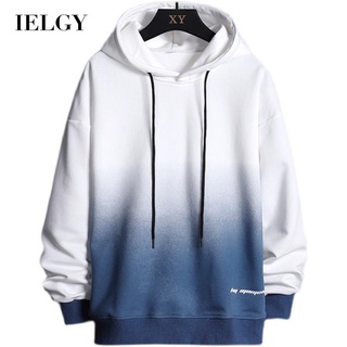 Ielgy เสื้อกันหนาว มีฮู้ด แฟชั่นสไตล์ญี่ปุ่น ไล่โทนสี สําหรับผู้ชาย