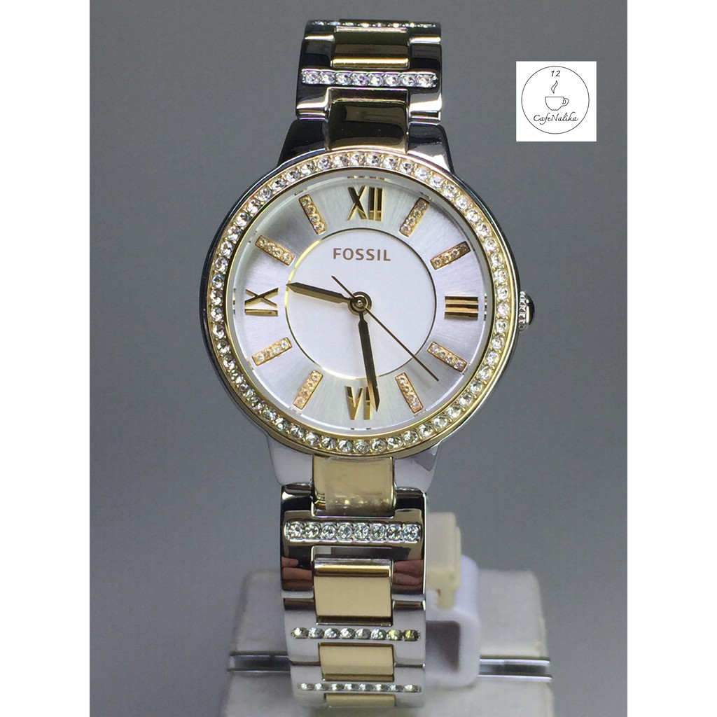 นาฬิกา Fossil ผู้หญิง รุ่น ES3503 สายแสตนเลสสลับทองประดับด้วยคลิสตัล หน้าปัทม์สีเงิน ของแท้ 100% CafeNalika