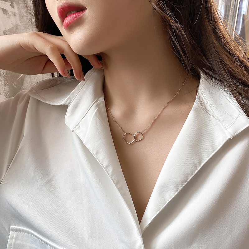 Metal double ring interlocking necklace female tide net red clavicle ...