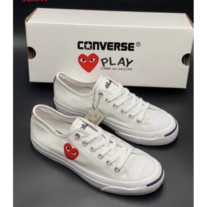 รองเท้า CONVERSE JACK PURCELL X COMME DES GARCONS PLAY OX WHITE & RED 🚀🌻สินค้าพร้อมกล่อง รองเท้าสีขา