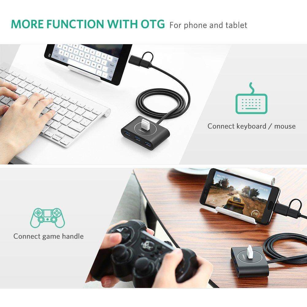 UGREEN ตัวเพิ่มช่อง USB 3.0 Hub 4 ช่อง 2 in 1 with Type C OTG, USB HUB OTG USB C รุ่น 40850 สำหรับ M