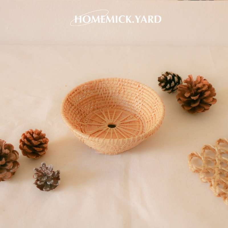 homemick.yard ตะกร้าหวายสานทรงกลม ลายรังนก สานแน่น แข็งแรง ถ่ายรูปสวย มีเคลือบแลคเกอร์