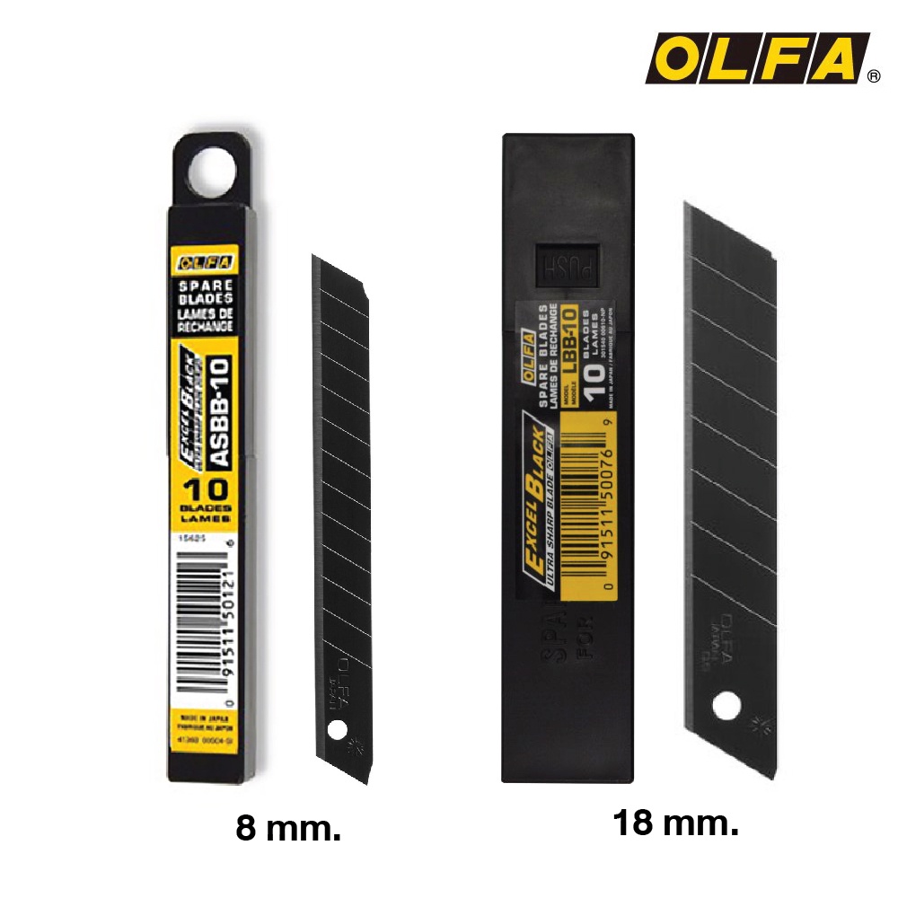 ใบมีดคัตเตอร์ สีดำ OLFA  ของแท้ คมมาก!! Cutter Blade เล็ก ASBB-10 (9 มม.),ใหญ่ LBB-10 หลอด10ใบ [S24]
