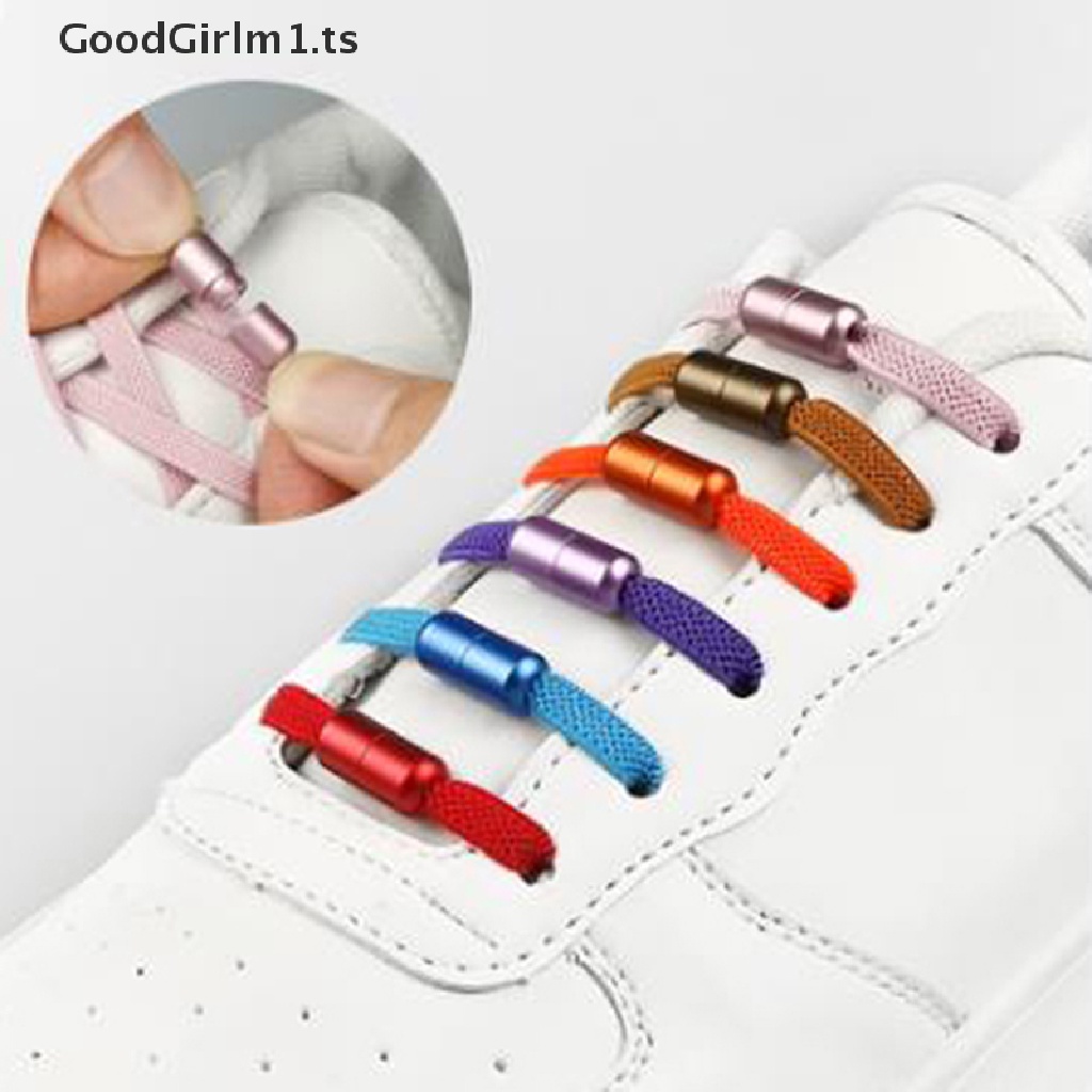 GoodGirlm1 1Pair New Aluminum Metal Lock Shoelaces Elastic Shoe Laces No Tie Shoelace TS
