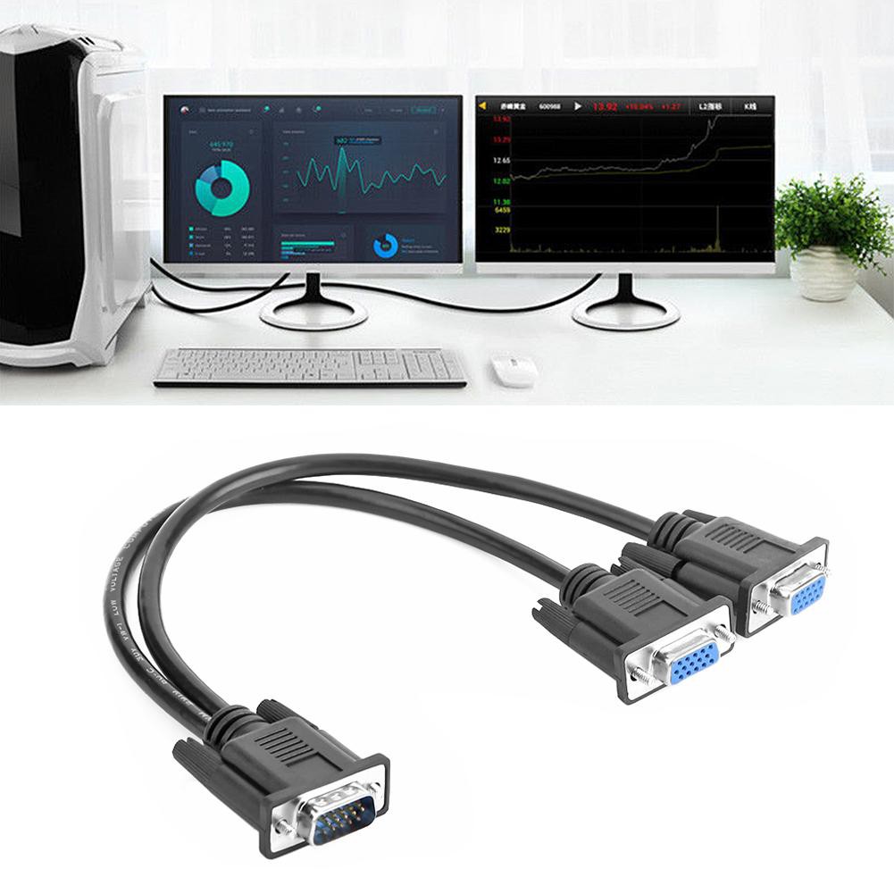 Lqx VGA Splitter 1 คอมพิวเตอร์เป็น Dual 2 Monitor สายไฟชาย-หญิง