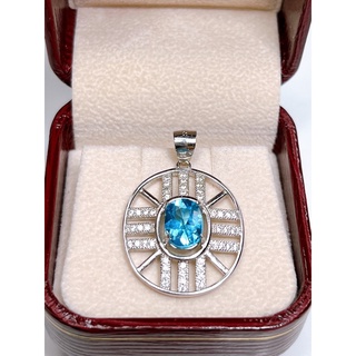 ธนาภรณ์✨จี้เงินแท้พลอยบลูโทแพซ(Natural Topaz pendant 925 sterling silver oval gem pendant ladies)