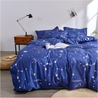 Sweet kip ผ้าปูที่นอนขนาด 3.5ฟุต, 5ฟุต, 6ฟุต พร้อมผ้านวมขนาด 180 x 220 เซ็นติเมตร รวม 6 ชิ้น ลายกราฟฟิกกลุ่มดาวสีกรมท่า