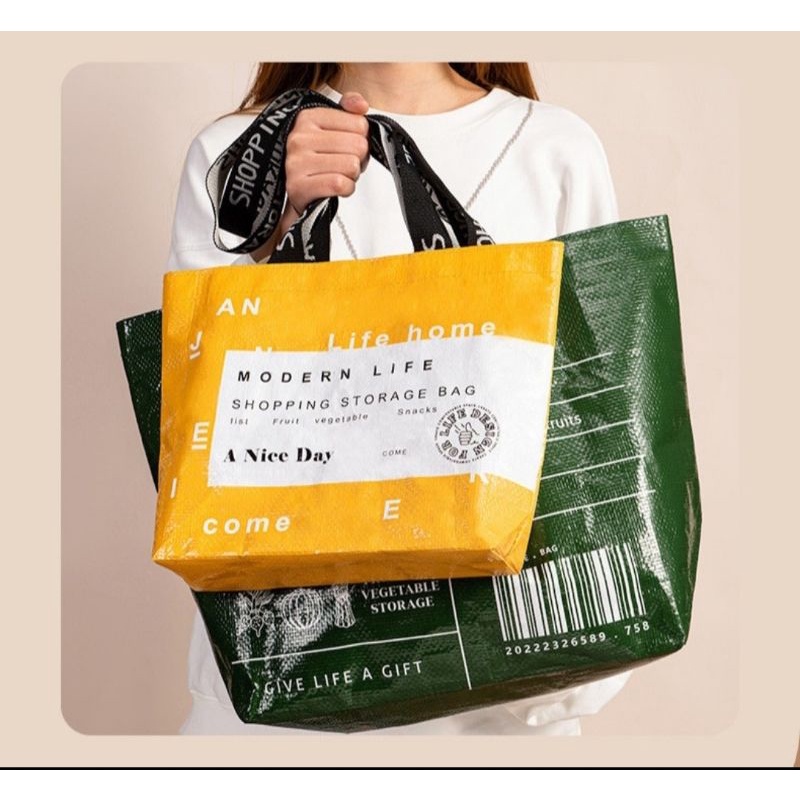 พร้อมส่ง กระเป๋าช้อปปิ้ง Shopping Bag ถุงช้อปปิ้ง กระเป๋ากระสอบ กระเป๋ากันน้ำ กระเป๋า ikea อิเกีย