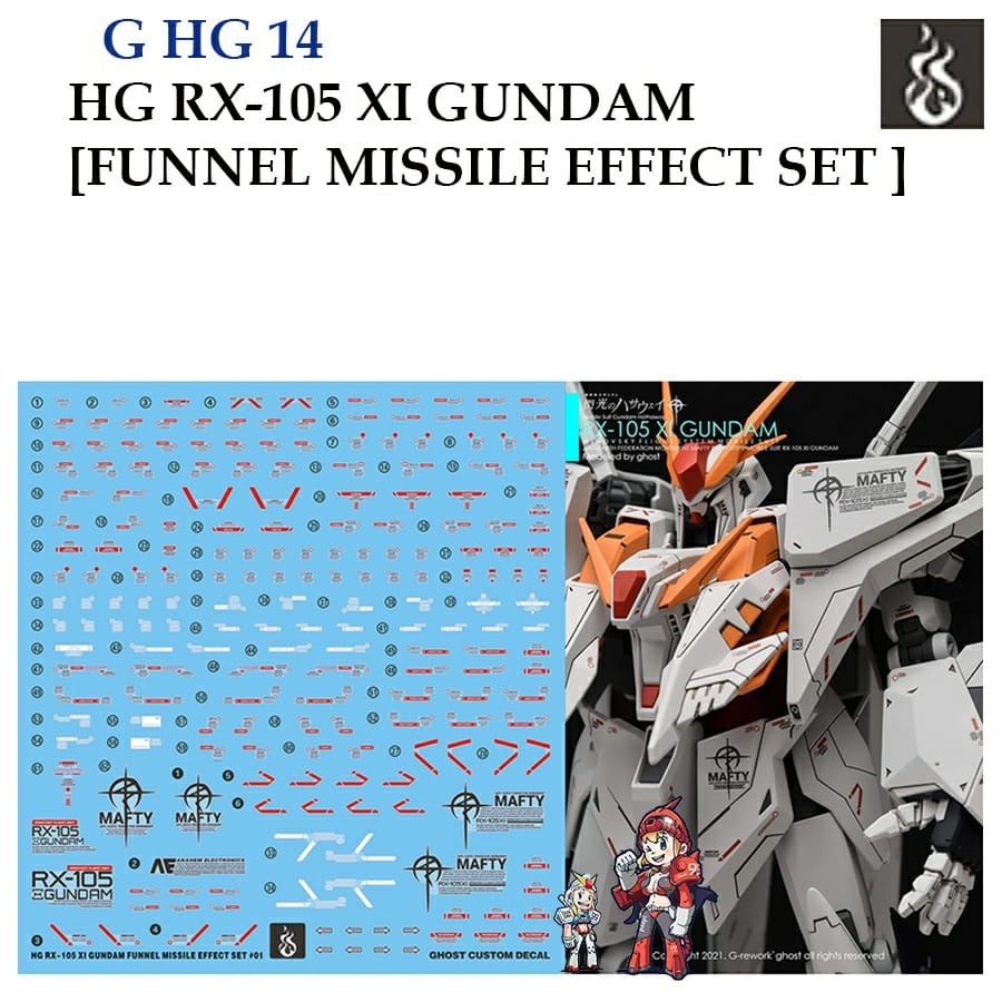 ดีคอลน้ำ [Ghost] HG 14 s RX-105 XI GUNDAM [FUNNEL MISSILE EFFECT SET] HG 1/144 [Fluorescent] WATER DECAL GHG 14 HG14