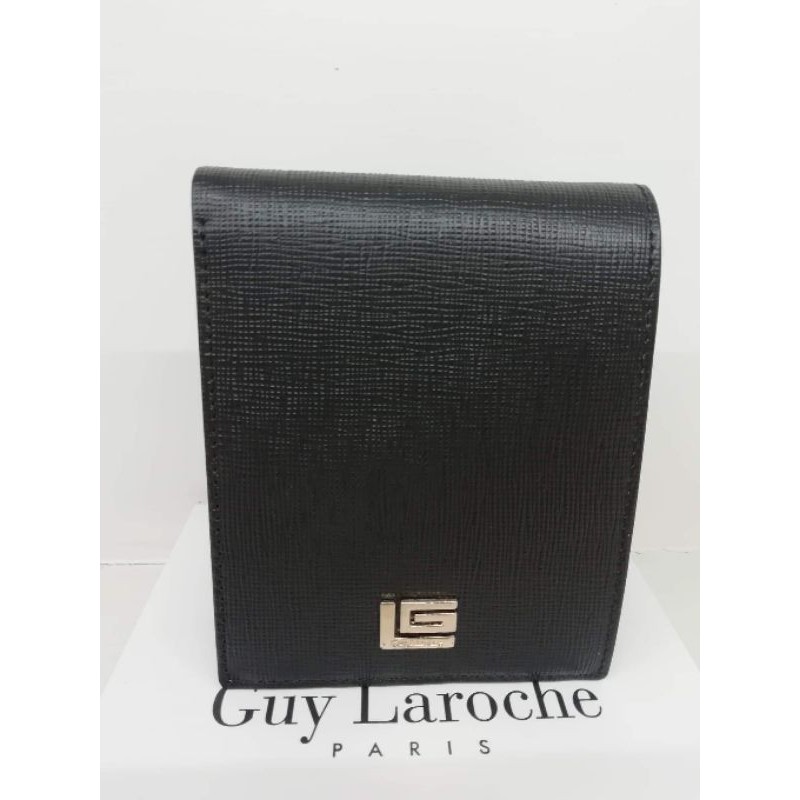 กระเป๋าสตางค์​Guy​ Larocheผู้ชาย2พับสีดำหนังขัดลาย(หนังแท้100%)​