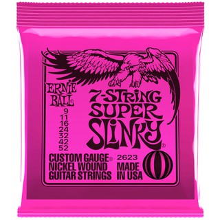 ERNIE BALL® สายกีตาร์ไฟฟ้า 7 สาย เบอร์ 9 (P02623) ของแท้ 100% รุ่น 7-String Super Slinky (.009 - .052) ** Made in USA **