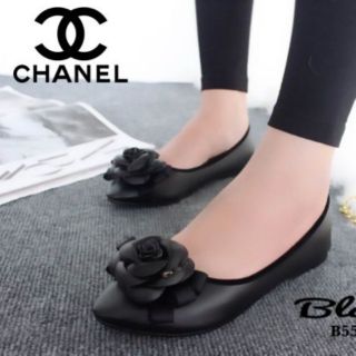 รองเท้าคัชชูส้นเตี้ย สไตล์ CHANEL  หนังนิ่ม หน้าแต่งดอก camelia