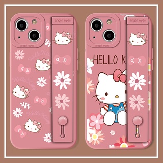 สายรัดข้อมือ แฟชั่น น่ารัก การ์ตูน Hello Kitty เคส iPhone 7 8 plus se 2020 x xs xr max 11 pro max 14 13 12 12 pro max case ซิลิกาเจล หญิง นางแบบคู่ เปลือกนิ่ม เคส