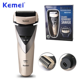 Kemei Triple Blade เครื่องโกนหนวดไฟฟ้า แบบชาร์จไฟได้ ล้างทําความสะอาดได้ เครื่องโกนหนวดเครา สําหรับผู้ชาย