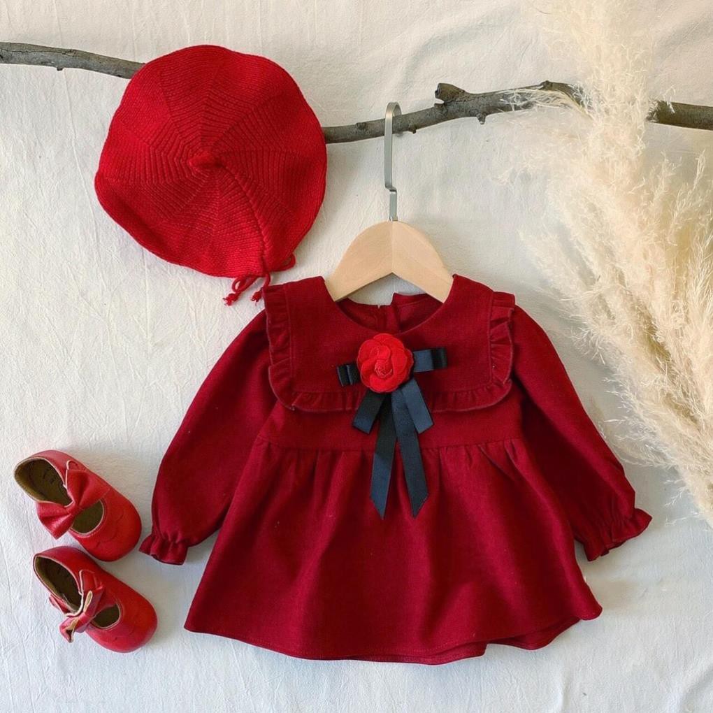 เดรสสีแดงน่ารักคอเหลี่ยมและโบว์กุหลาบสําหรับเด็ก - VBG-bow-hh