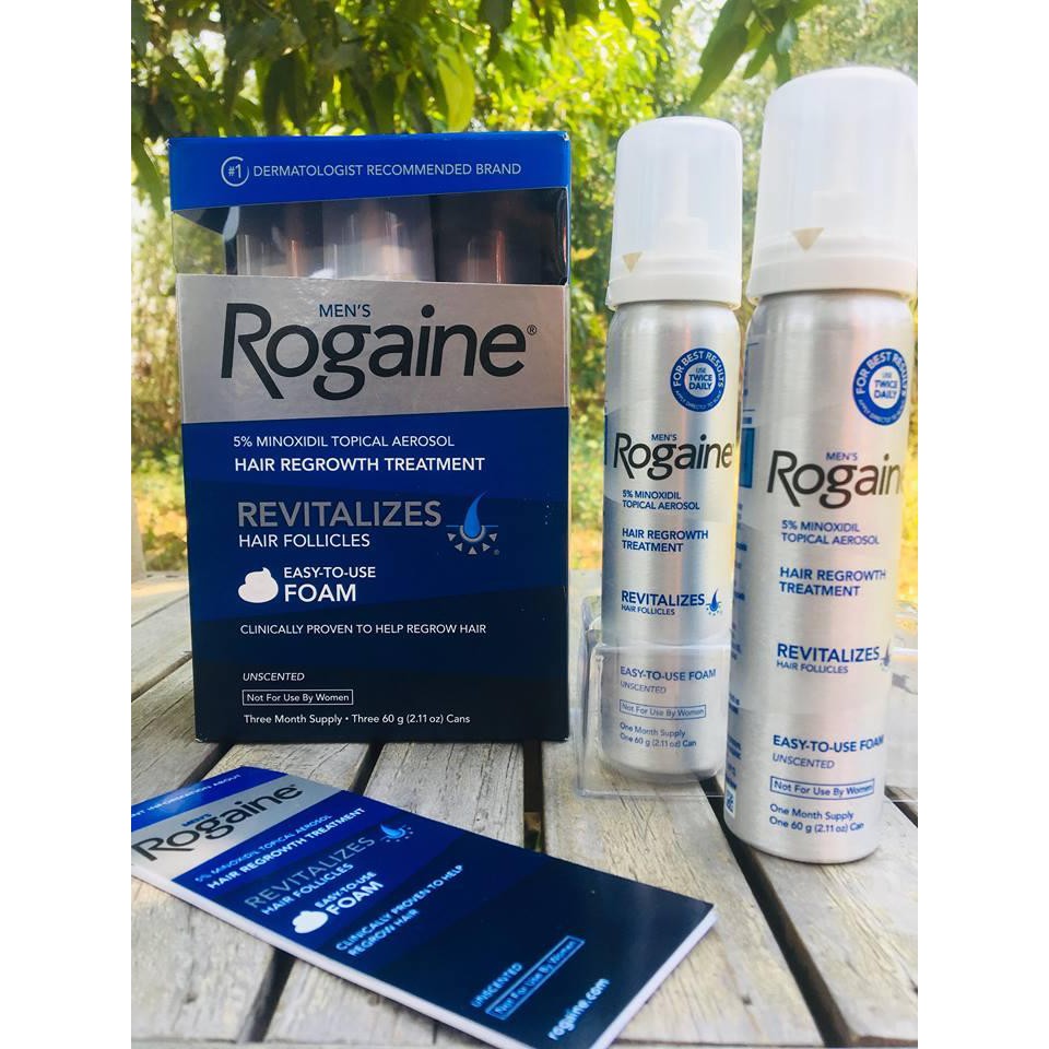 1v16 Rogaine โฟมปลูก ผม 5% Foam แพคกล่อง 3 ขวด 3-6 เดือน ป้องกันผมร่วง รักษารากผม หนังศรีษะ หนวด เคร