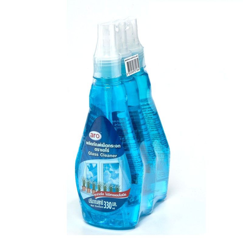 เอโร่่ น้ำยาเช็ดกระจก ขนาด 330 มิลลิลิตร แพ็ค x 3 ขวด Aro Glass Cleaner Size 330 ml. Pack x 3 Bottle