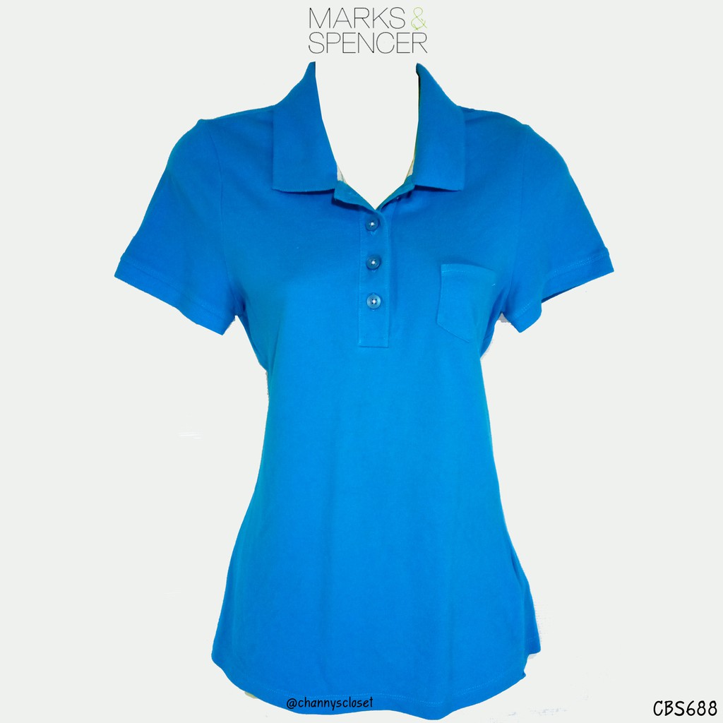 ซื้อเท่าไรก็แถมUSED เสื้อมือสอง Marks Spencer Blue Polo Shirt