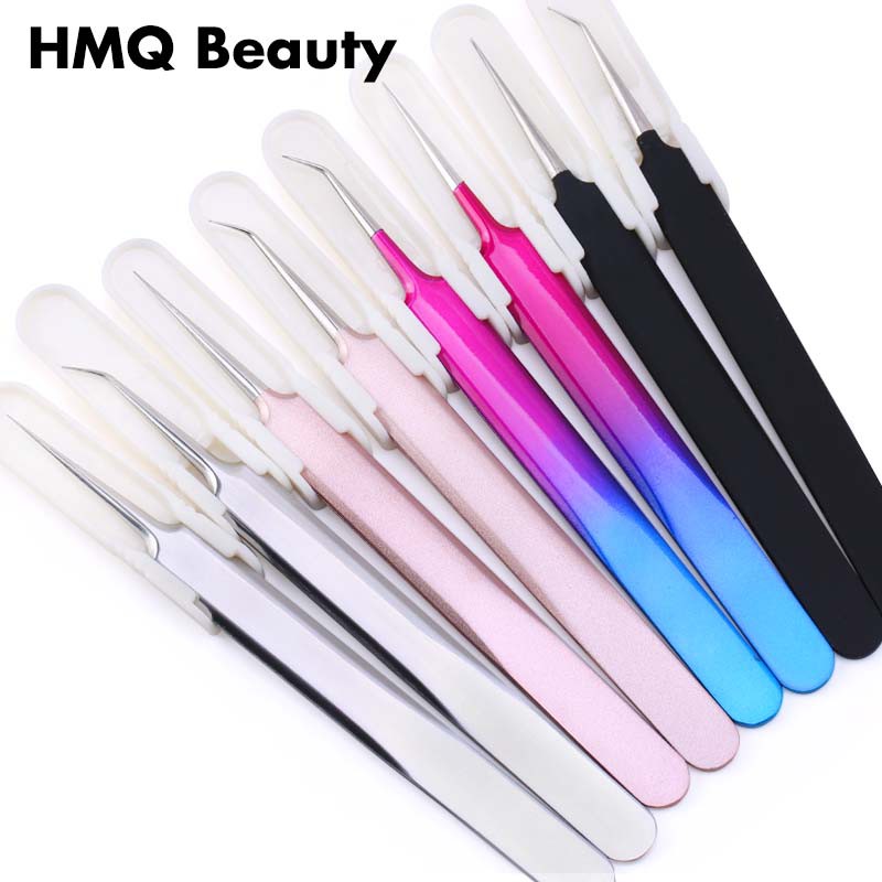 แหนบสเตนเลส สีทอง สีฟ้า สําหรับต่อขนตา ชุดแหนบต่อขนตา ความแม่นยําสูง ปลายบาง