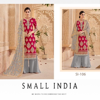 {**ส่งฟรี**} SMALL INDIA 🍁 Faux Georgette Heavy Embroidery 🍁 Salwar Kameez