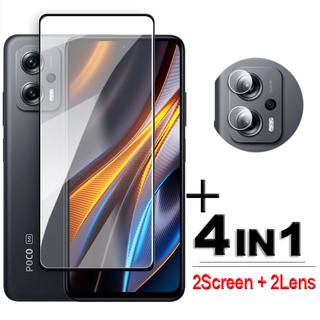 ฟิล์มกระจกนิรภัยกันรอยหน้าจอ 4 in 1 สําหรับ POCO X4 GT 5G X4GT ฟิล์มกันรอยเลนส์ TPU นิ่ม