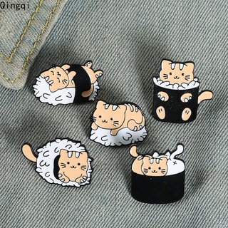 Cat Sushi Rice Ball Enamel Pins Cute Animals Japanese Foods Brooch Lapel Badge Cartoon Jewelry Gift for Kid Friend