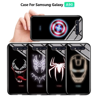 สำหรับ Samsung Galaxy A50 A50S A30S A30 A20 A20S A10S A10 A01 Core A42 5G Luminous Avengers Marvel Superhero Captain America Ironman กรณี เรืองแสงในที่มืด กระจกเทมเปอร์ฝาหลังเคส