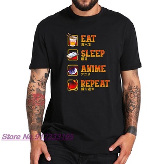 เสื้อยืด ผ้าฝ้าย 100% แบบนิ่ม พิมพ์ลายกราฟฟิค Eat Sleep Anime Repeat Ramen Manga หลากสีสันสามารถปรับแต่งได้