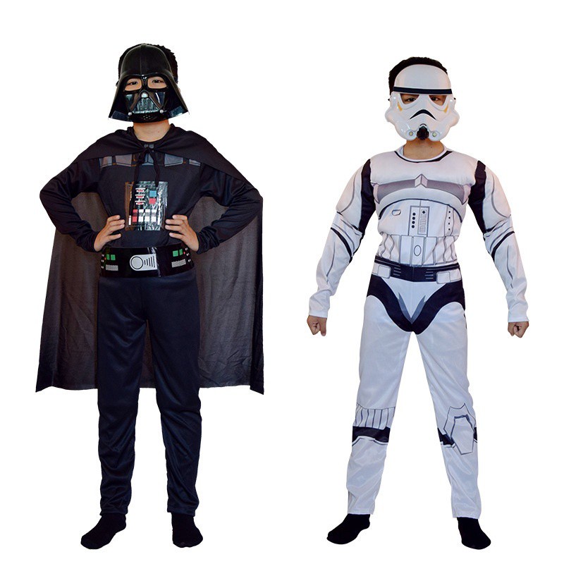 Star Wars เครื่องแต่งกายนักรบสีขาวทหารสีดํา Storm Trooper Darth Vader Jedi คอสเพลย์ฮาโลวีนเครื่องแต่งกายสําหรับเด็ก