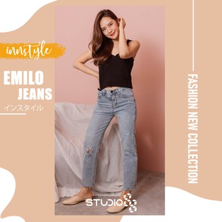 Studio88 กางเกงยีนส์ ยีนส์ JEANS รุ่น EMILO ยีนส์แฟชั่น กางเกงยีนส์ทรงบอย ดีเทลรอยขาดให้ลุคเซอร์ๆเท่ๆ สำหรับผู้หญิง