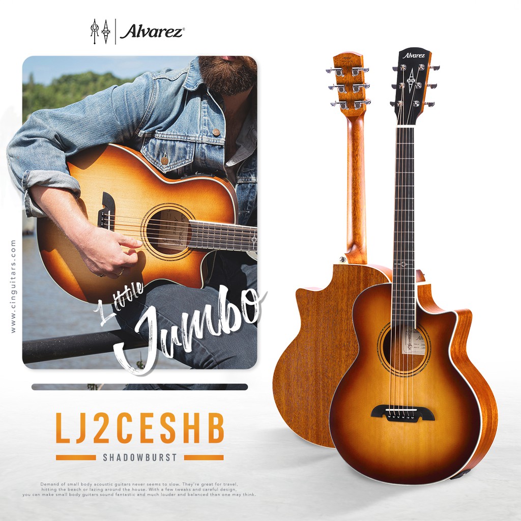 Alvarez LJ2CESHB กีตาร์โปร่งไฟฟ้าไซส์ 3/4 สี "Shadowburst" สเปค Top Solid (Sitka Spruce / Mahogany)