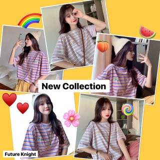 FK🌈พร้อมส่ง🌈เสื้อยืดเรนโบว์ คอกลม แขนสั้น ผ้านุ่ม ใส่สบาย อกติดอาร์มสายรุ้ง น่ารักมากๆ