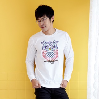 เสื้อแขนยาว Sweater ปัก ลายนกฮูก ผ้านุ่ม COTTON 100%