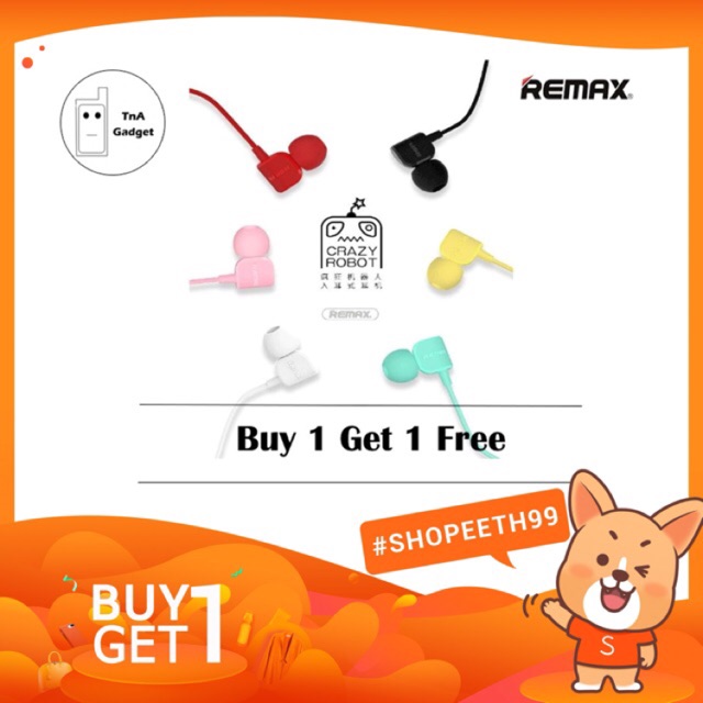 [Buy 1 Get 1 Free] หูฟัง Earphone Remax crazy Robot RM-502