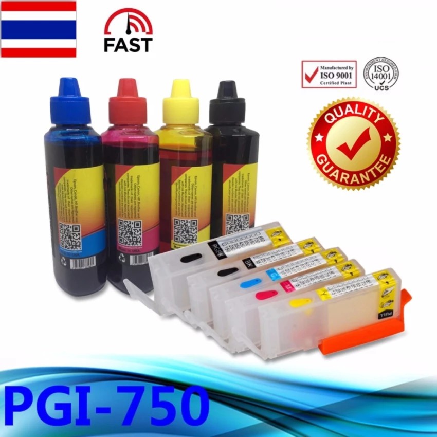 ชุดตลับหมึกแบบรีฟิล พร้อมชิป สำหรับ Canon PIXMA iP7270, MG5570/5470/6470/6370/7170พร้อมหมึก 100ml 4 