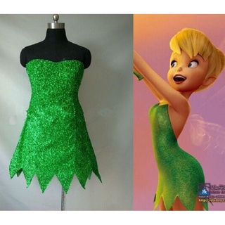 ชุดเดรสคอสเพลย์ Fairy Tinker Bell Tinkerbell สีเขียวสําหรับผู้ใหญ่