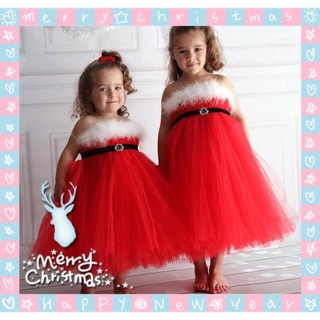 เดรสคริสต์มาส สีแดงสายเดี่ยว คาดเข็มขัดสีดำ Christmas Dress Santy