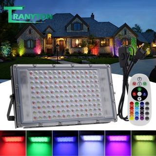 หลอดไฟ LED RGB หลอดไฟสี 220V 150W IP66 กันน้ำ สปอร์ตไลท์ พร้อมคอนโทรลเลอร์ 24 ปุ่ม + ปลั๊ก 1.5 ม ,สำหรับแสงแนวนอน