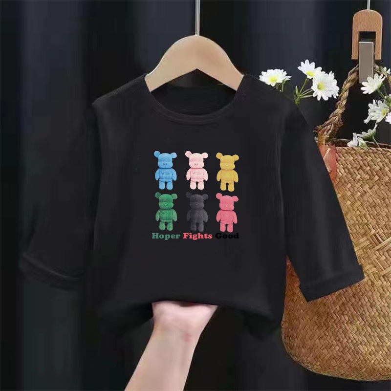 เสื้อผ้าเด็ก เสื้อยืดแขนยาวลายการ์ตูนผ้าคอตตอน100%